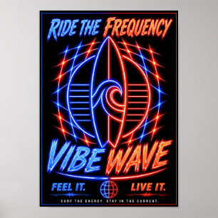 Pôster Vibe Wave Neon Surf – Estética Retro Synthw