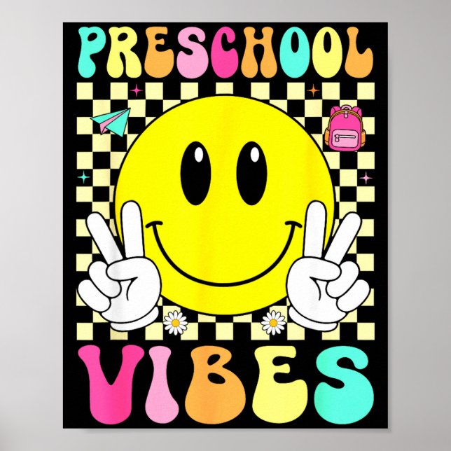 Poster Vibes de pré-escola rosto sorridente retrô volta à (Frente)