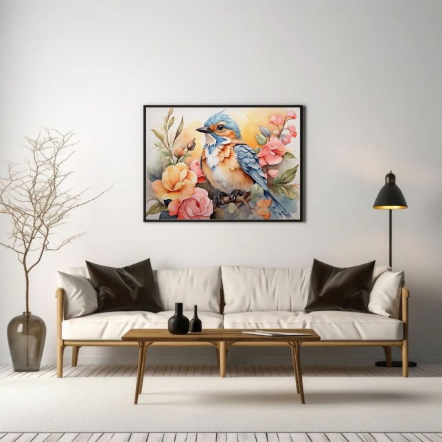 Poster Vibração Aquarela Arte Floral de Aves Inspirada (Criador carregado)