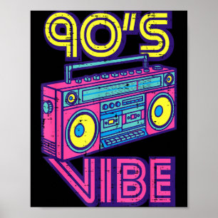 Poster Vibração dos Anos 90 Caixa de Som Rádio Música Ret