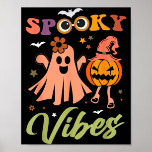 Poster Vibrações Assustadoras Fantasma e Abóbora Hallowee