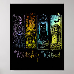 Poster Vibrações de Bruxa de Halloween Bruxa Gato Preto C