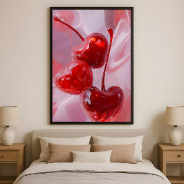 Poster Vibrações de Cereja – Corações Abstratos de Cereja