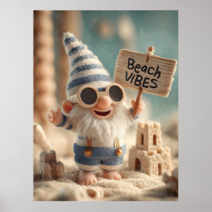 Poster "Vibrações de Praia" Gnomo de Jardim de Verão