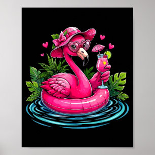 Poster Vibrações de praia rosa flamingo palmeira tropical