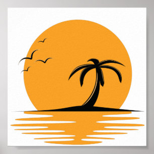 Poster Vibrações de Praia Verão Retro Pôr do Sol Férias