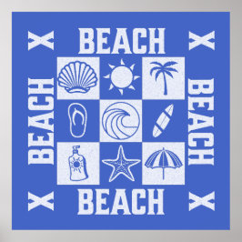 Poster Vibrações de Praia Vintage - Praia Praia Praia