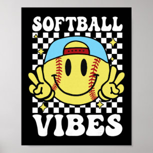 Poster Vibrações de Softball Softball Retro Groovy Dia de