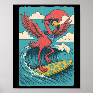 Poster Vibrações de Verão Flamingo Surfando Vibrações de