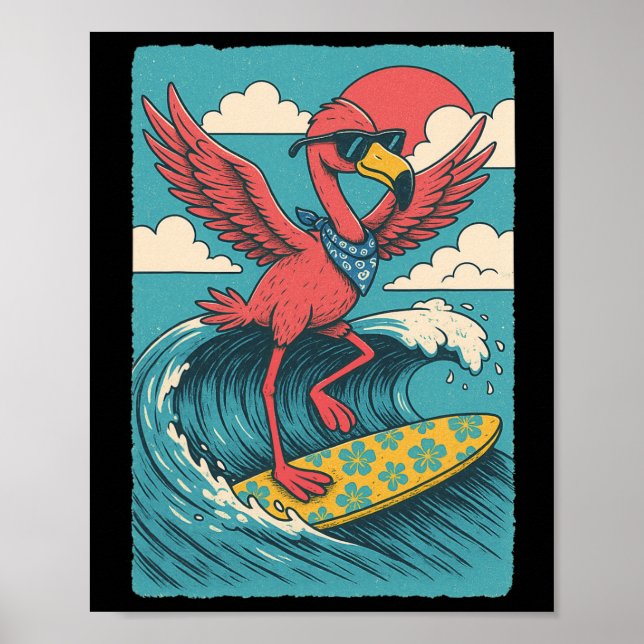 Poster Vibrações de Verão Flamingo Surfando Vibrações de  (Frente)