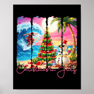 Poster Vibrações de Verão Natal Em Julho Papai Noel Surfa