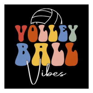 Pôster Vibrações de Volei Engraçado Presente Retro Groovy