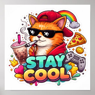 Poster Vibrações Legais – Roupas de Rua do Gato Relaxado