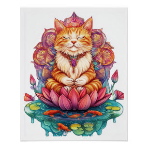 Pôster Vibrações Zen de Gato � Gatinho Psicodélico Medita