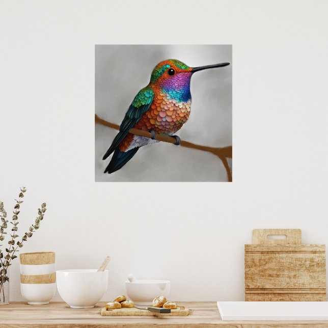 Poster Vibrant Allen’s Hummingbird Painting (Cozinha)