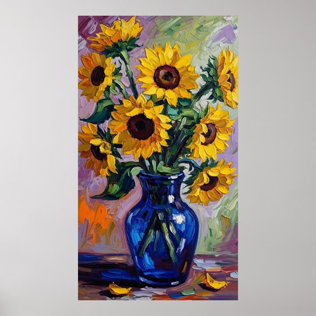 Poster Vibrant Blue & Yellow Sunflower Expressionist (Frente)