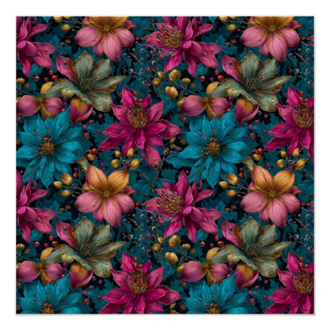 Pôster Vibrant Christmas Botanical Fantasy Pattern (Frente)