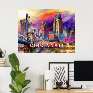 Poster Vibrant Cincinnati Ohio Abstrato Skyline Art