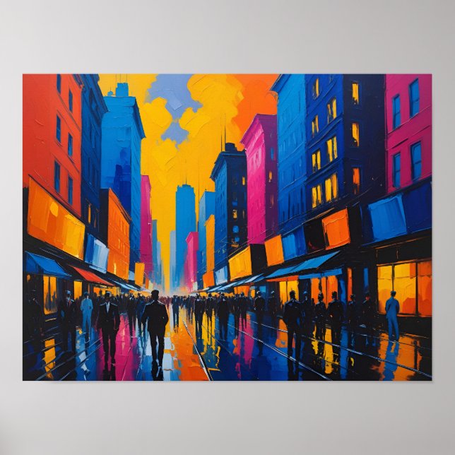 Poster Vibrant City Street Night Painting (Frente)