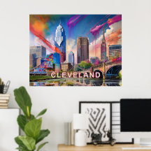 Vibrant Cleveland Ohio Skyline Abstrato Art