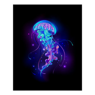 Pôster Vibrant Color Glowing Jellyfish