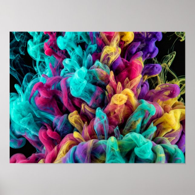 Poster Vibrant colorful smoke swirling against black back (Frente)