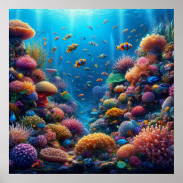 Poster Vibrant Coral Reef with Vivid Clownfish