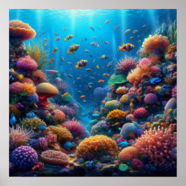 Poster Vibrant Coral Reef with Vivid Clownfish