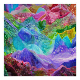 Pôster Vibrant Crystal Mountain Abstrato