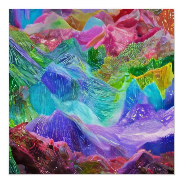 Pôster Vibrant Crystal Mountain Abstrato (Frente)