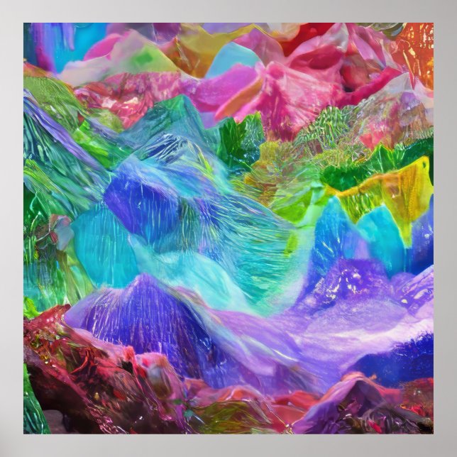 Poster Vibrant Crystal Mountain Abstrato (Frente)
