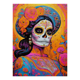 Pôster Vibrant Dia de los Muertos in Charro Outfi