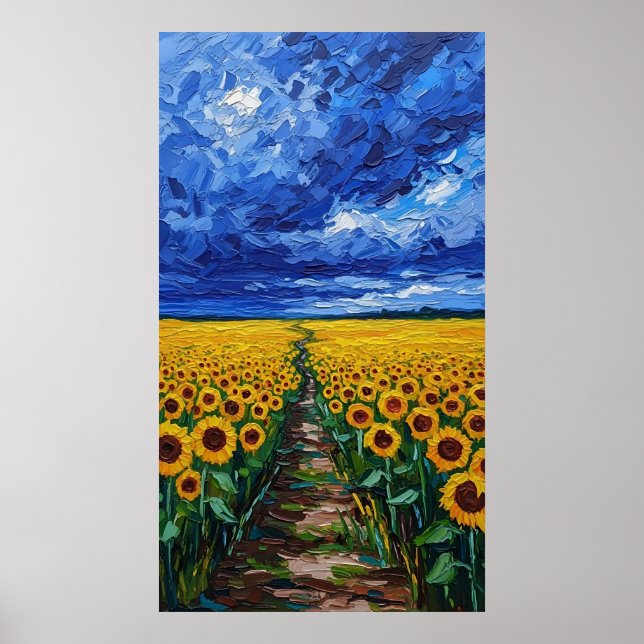Poster Vibrant Expressionist Sunflower Field Painting (Frente)