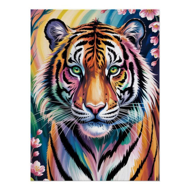 Pôster Vibrant Fantasy Tiger Portrait | Exótico (Frente)