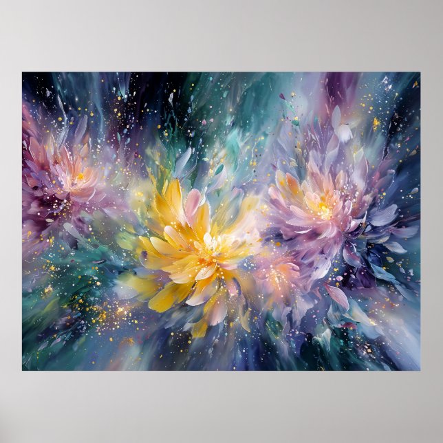 Poster Vibrant Floral Abstract Painting with Explosion (Frente)