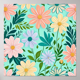 Poster Vibrant Floral Delight: Cartaz de Sonho de Margari