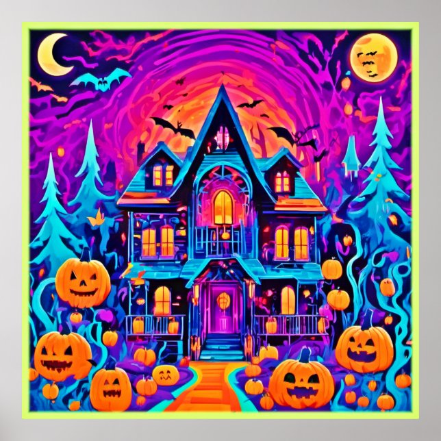 Poster Vibrant Halloween House Art (Frente)
