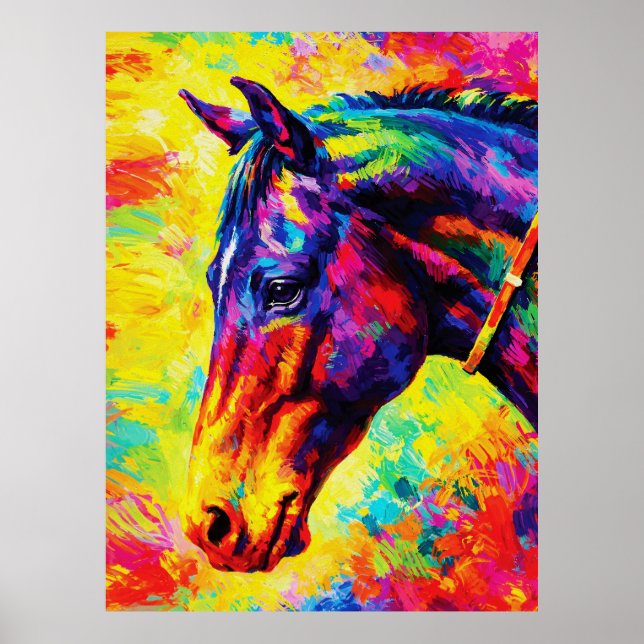 Poster Vibrant Impasto Horse Portrait Colorful Wild (Frente)