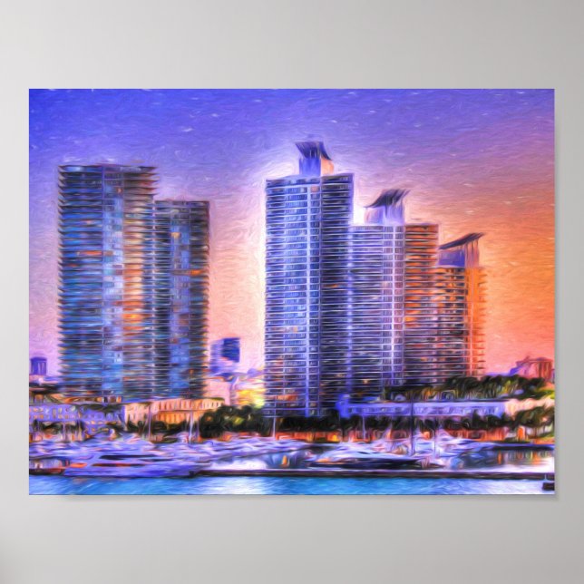 Poster Vibrant Miami Skyline Sunrise (Frente)