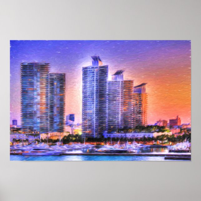 Pôster Vibrant Miami Skyline Sunrise (Frente)