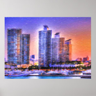 Poster Vibrant Miami Skyline Sunrise