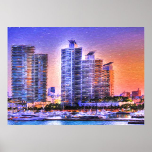 Poster Vibrant Miami Skyline Sunrise (Frente)