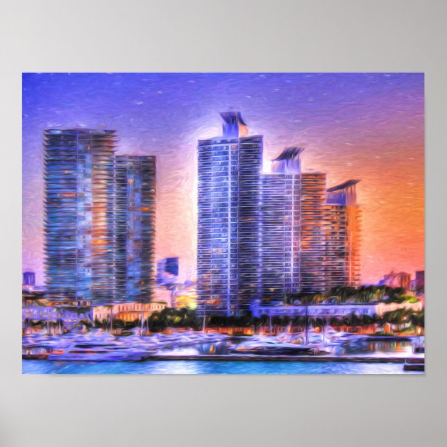 Poster Vibrant Miami Skyline Sunrise (Frente)