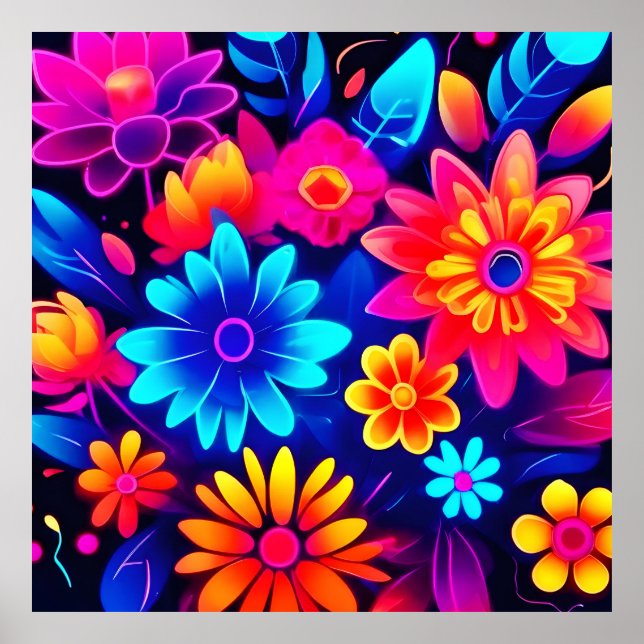Poster Vibrant Neon Floral Art (Frente)