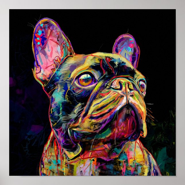 Poster "Vibrant Neon Frenchie Pop Art Portrait" (Frente)