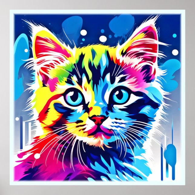 Poster Vibrant Neon Gatinho Art (Frente)