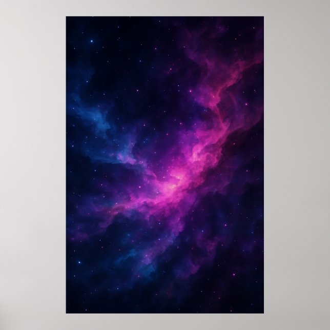 Poster Vibrant Pink & Blue Galaxy Nebula – Deep Space (Frente)