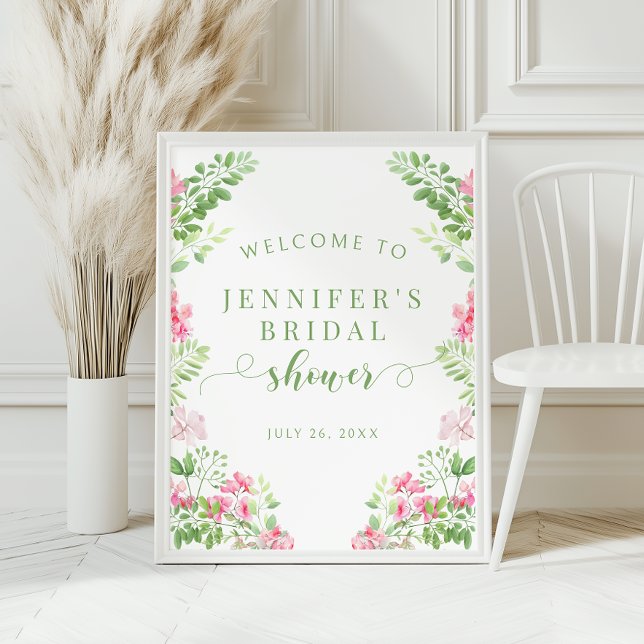 Poster Vibrant Pink Flower Bridal Shower Welcome Sign (Criador carregado)