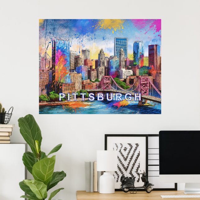 Poster Vibrant Pittsburgh Skyline, Arte Urbana Colorida (Escritório em casa)