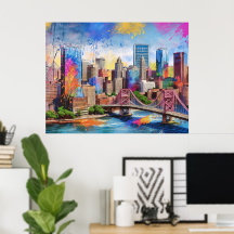 Vibrant Pittsburgh Skyline, Arte Urbana Colorida